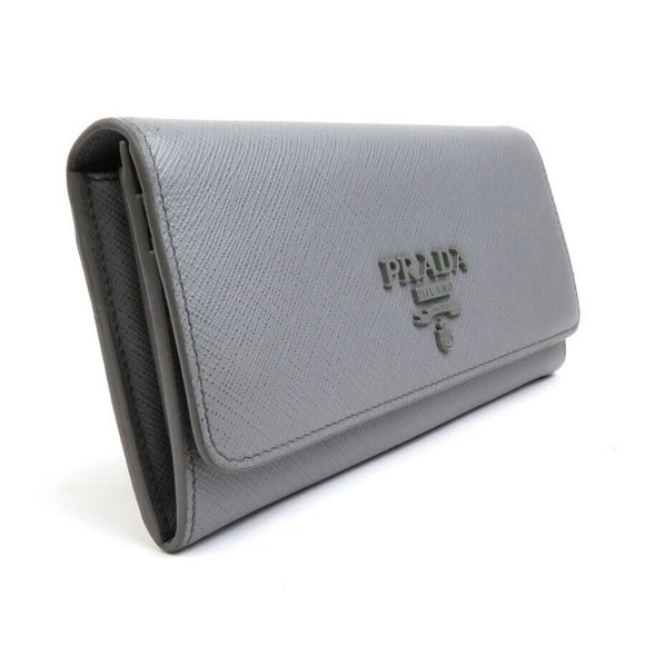 Auth PRADA Logo Bifold Long Wallet Gray Leather - - Picture 9 of 12